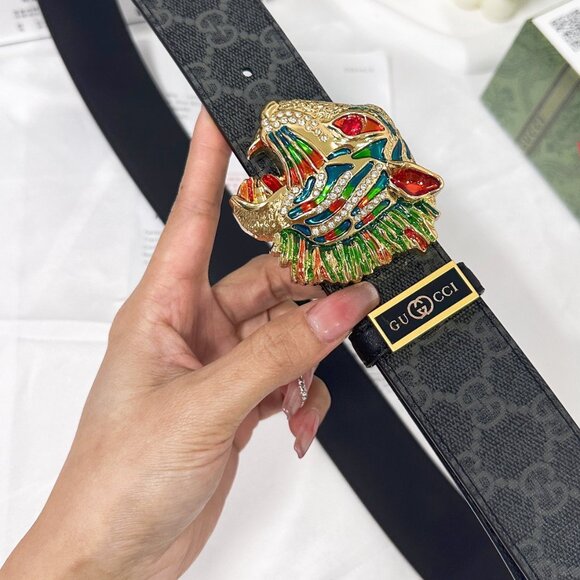 Gucci GG Bengal Tiger Leather Belt w/ Silver Buckle Unisex 90/36 - Picture 3 of 6